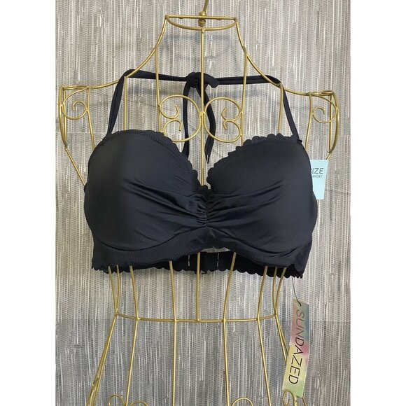 SUNDAZED Woman’s Nixie Underwire Bra-Sized Halter Bikini Top Black SZ 34D - Picture 3 of 7